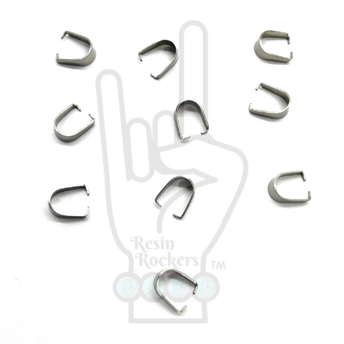 Stainless Steel Plated Pinch Bail Clips for Resin Pendants Lot of 10