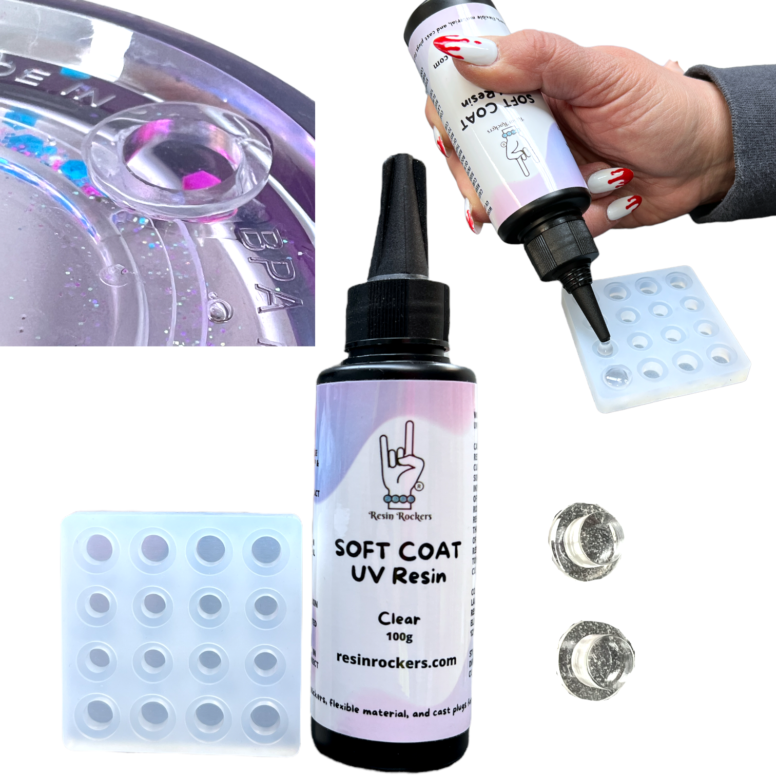 Soft Coat UV Resin Bundle with Plug Casting Mold For Snow Globe Tumblers