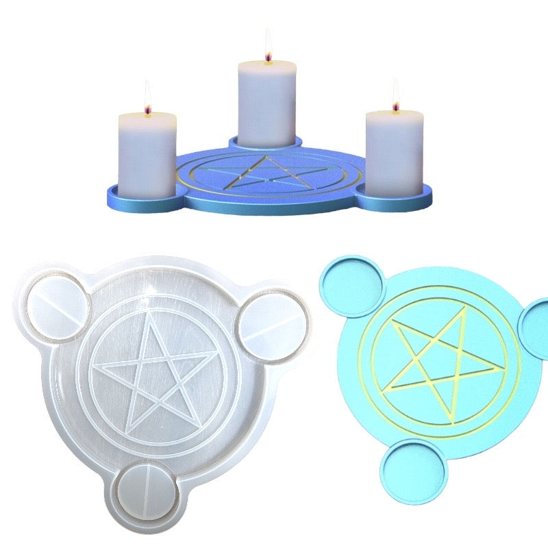 Pentagram Circle Divination Candlestick Altar Plate Candle Holder Tray Mold for Epoxy Resin Art