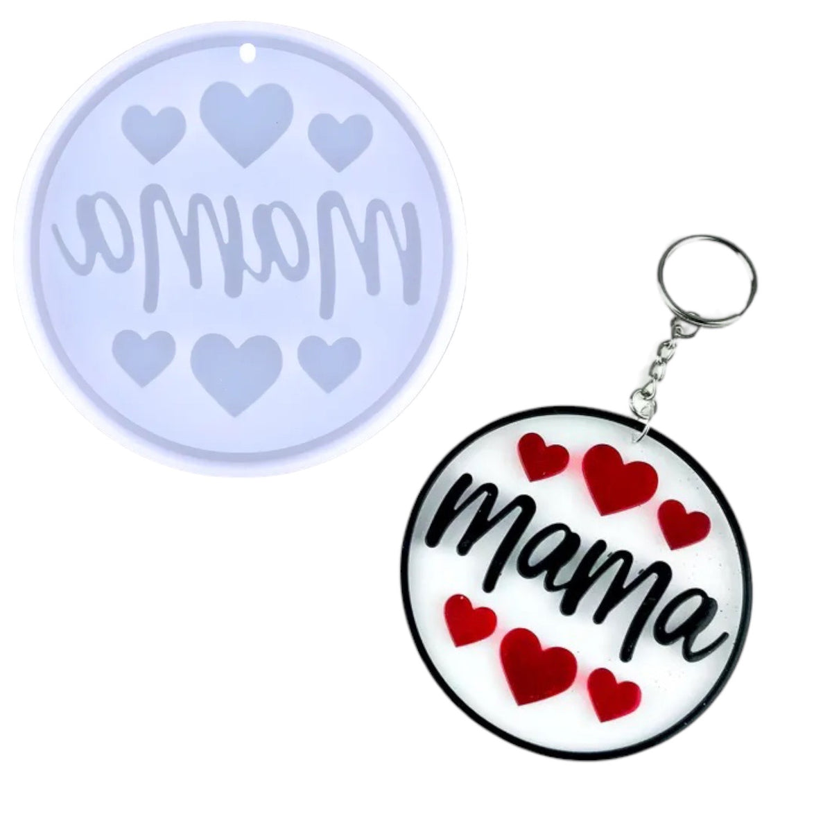Mama Heart Trio Keychain or Ornament Mold for Epoxy or UV Resin