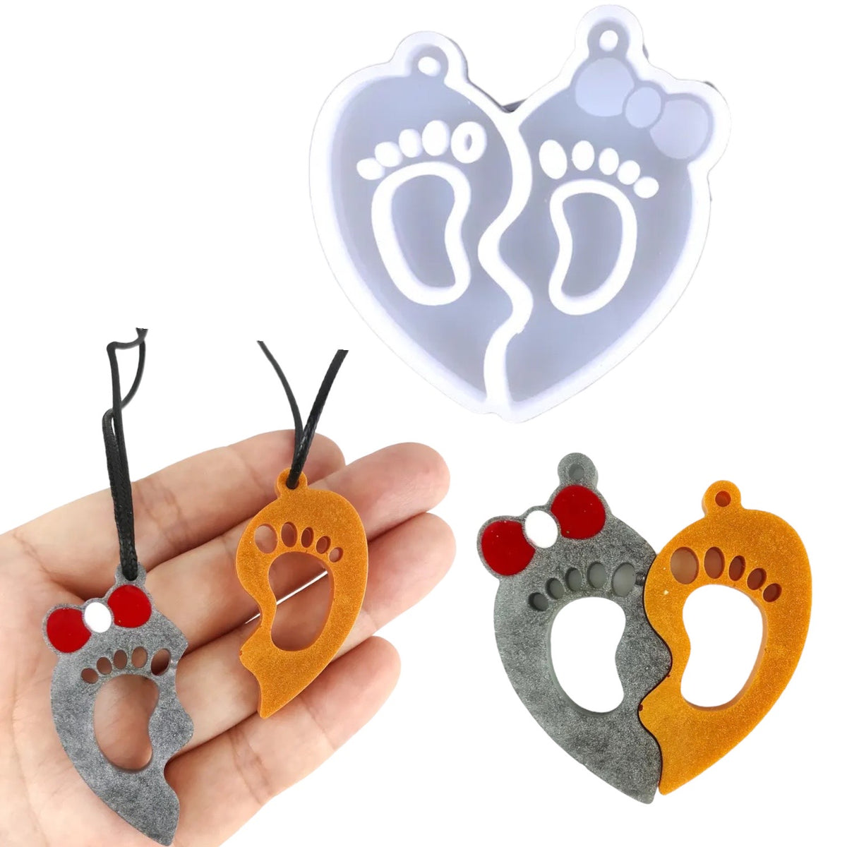 Baby Footprints 2 Part Keychain or Ornament or Pendant Mold for Epoxy or UV Resin