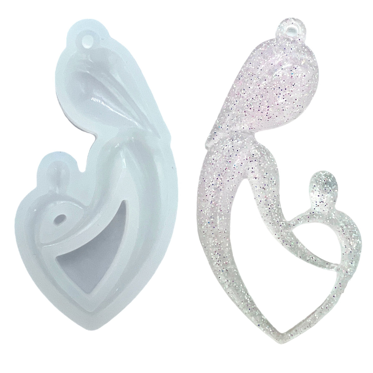Mother&#39;s Embrace Heart Keychain or Ornament Mold for Epoxy or UV Resin