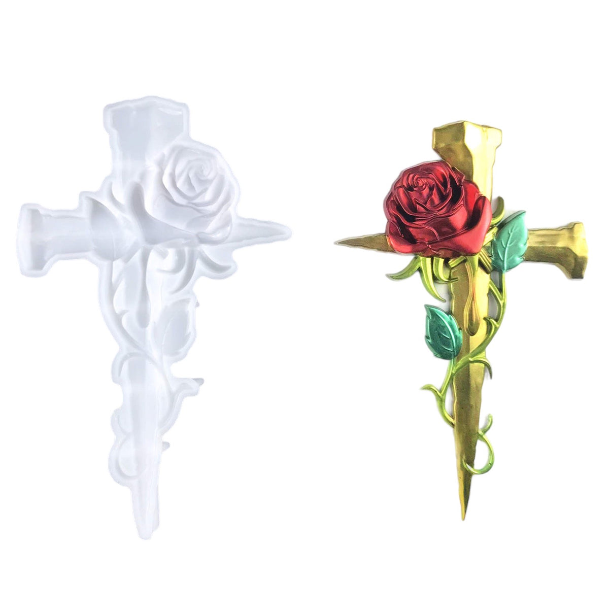 Masonry Nail Cross With Rose Mold for Epoxy Resin Art