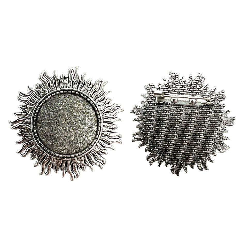 Antique Silver Pinback Sun Brooch Jewelry Blank