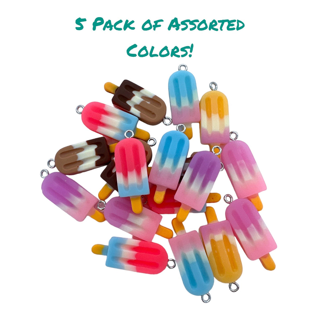 Popsicle Pen or Keychain Charms - 5 Pack of Assorted Colors
