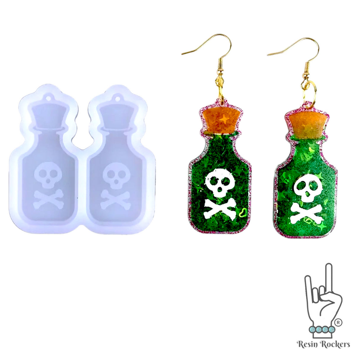 UV Safe Poison Potion Bottle Dangle Earring Mold for UV or Epoxy Resin Art