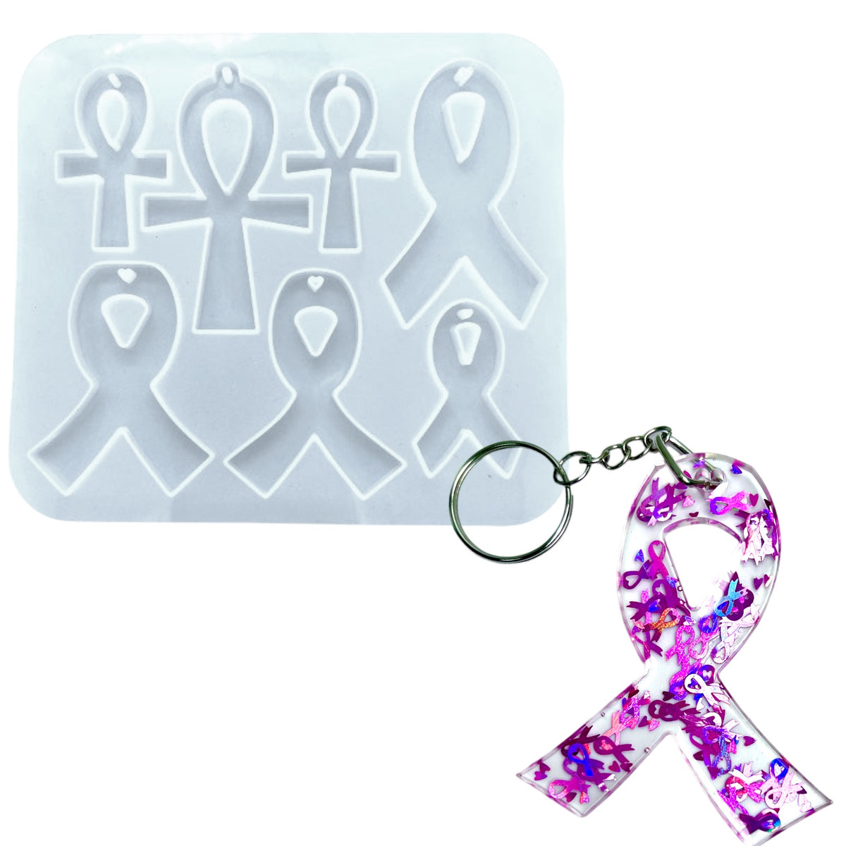 Cancer Awareness Ribbon Multiple Design Keychain Mold for UV and Epoxy Resin Art