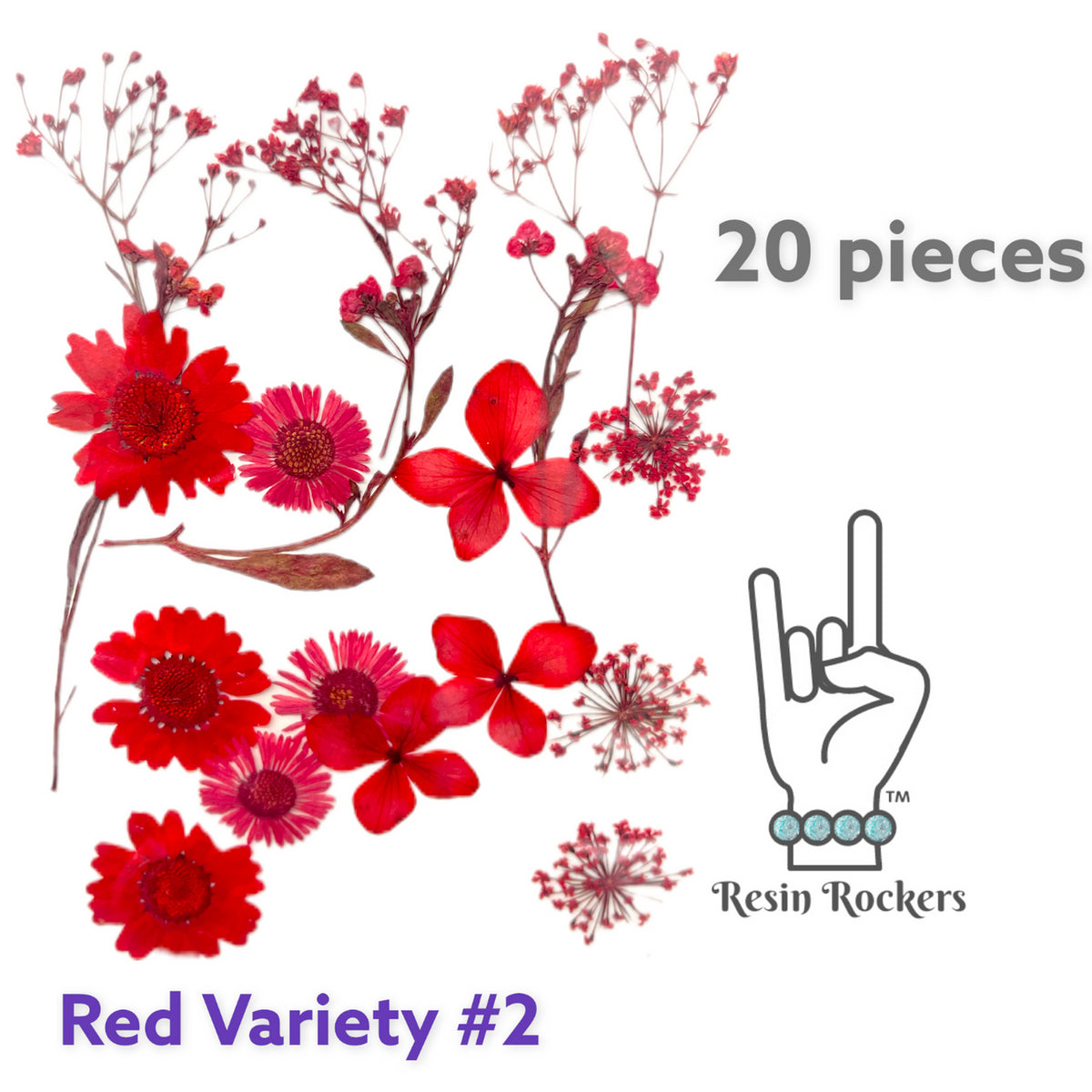 23 Piece Red Variety Dried Pressed Real Natural Flowers For Epoxy &amp; UV Resin Art