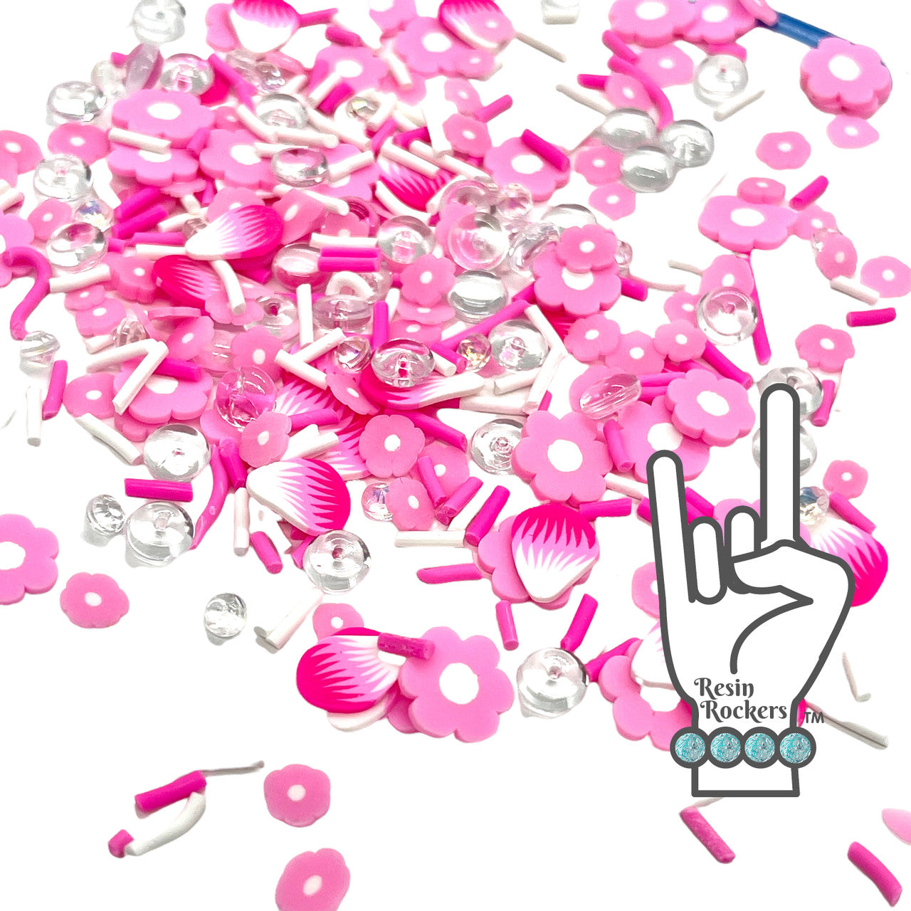 Pink Peacock Feather and Flower Mega Mix Polymer Clay Snow Globe and Shaker Filler