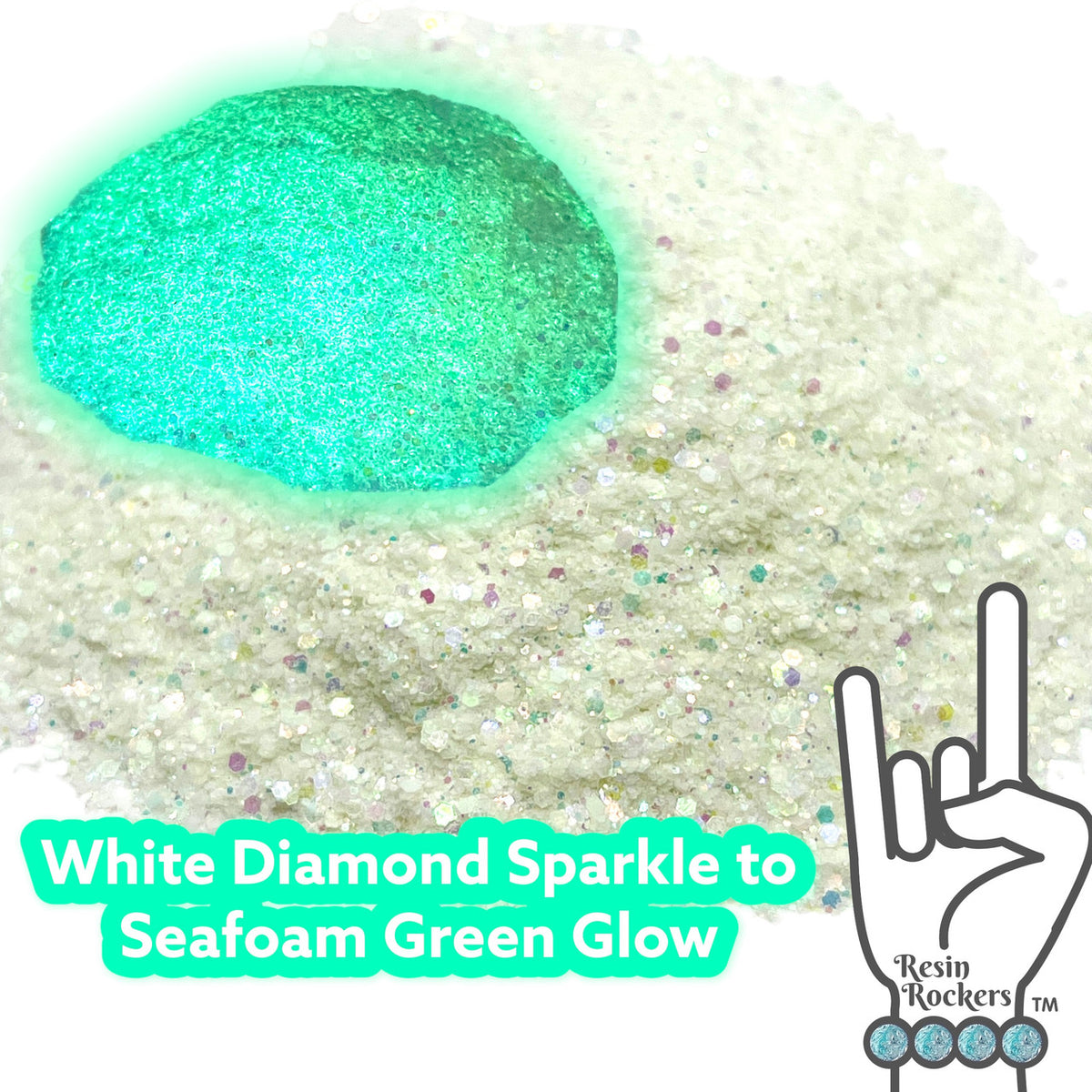 Glamour and White Diamond Sparkle to Seafoam Green Glow in the Dark Pixie for Poxy Color Changing Medium Chunky Glitter Mix