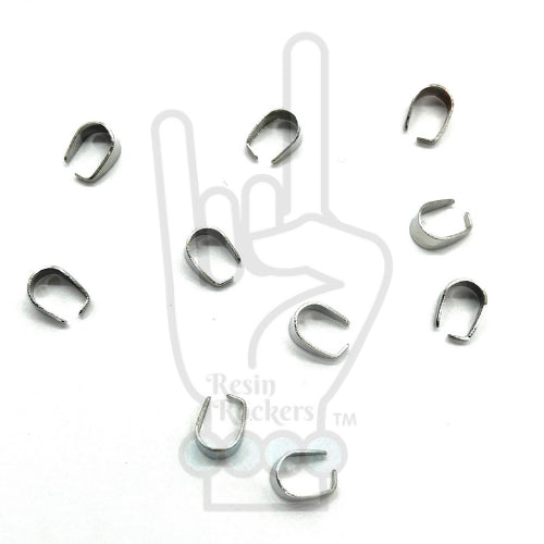 Lot of 10 Stainless Steel Plated Pinch Bails for Resin Pendants