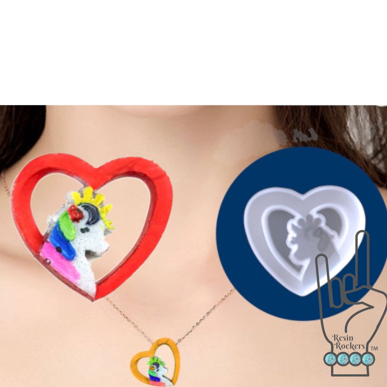 UV Safe Unicorn Heart Pendant Mold for UV and Epoxy Resin Art