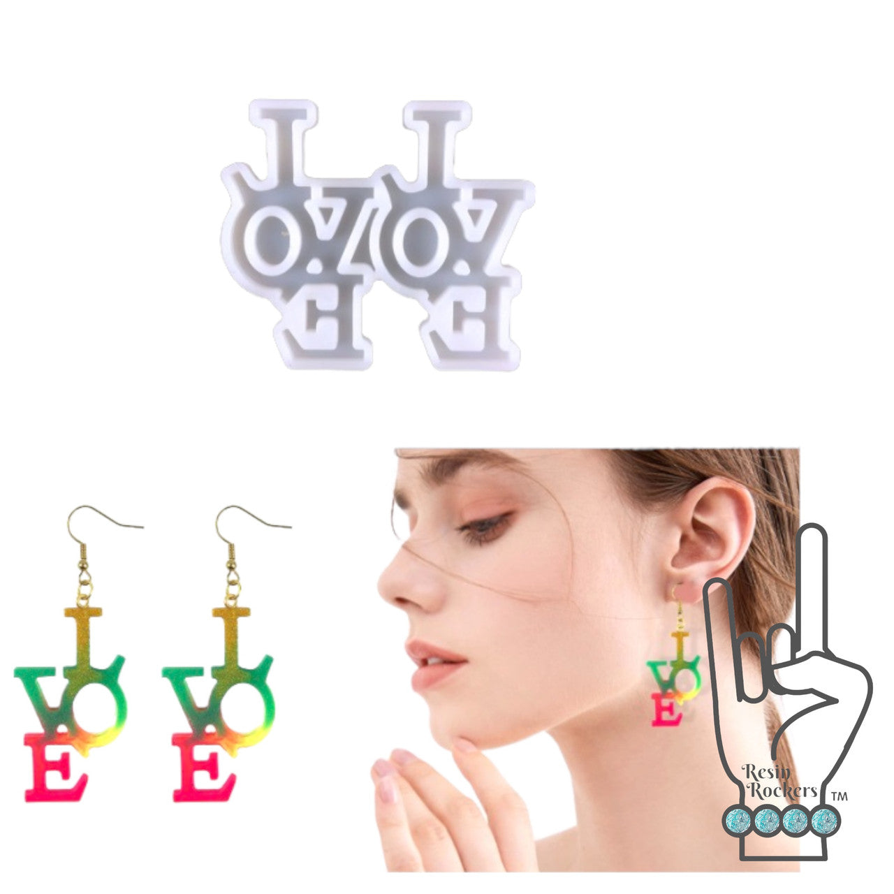 UV Safe LOVE Dangle Earring Mold for UV and Epoxy Resin Art