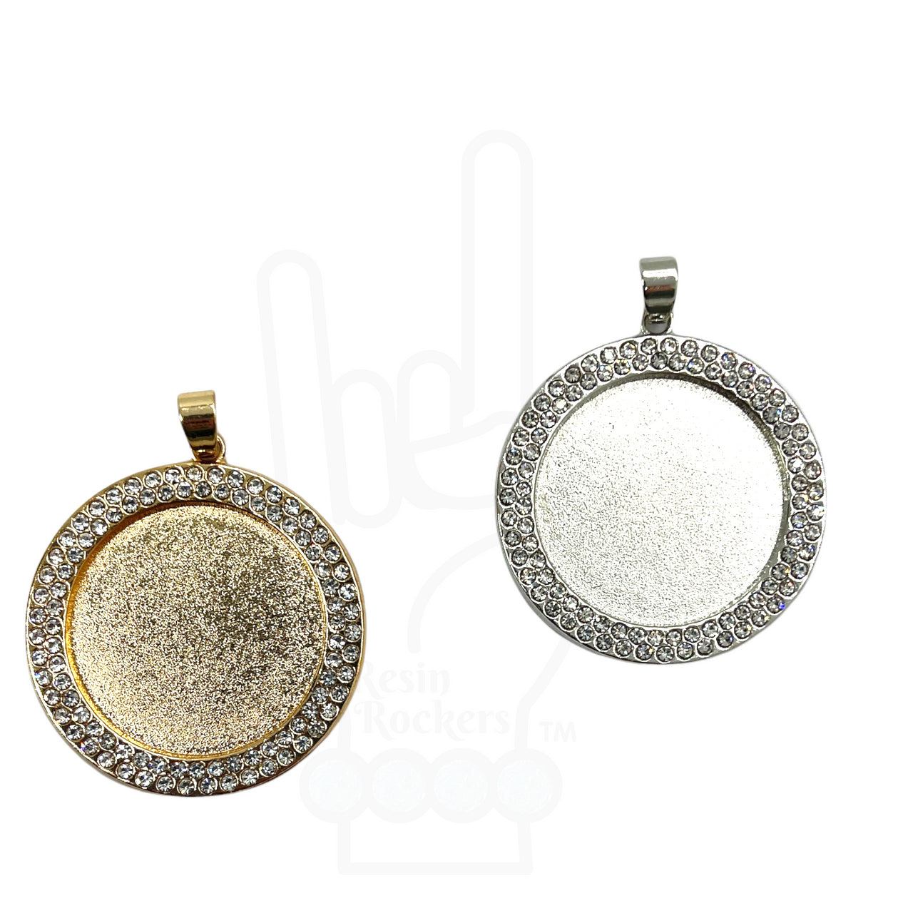 25mm Round Bezel with Rhinestones & Pinch Clips Pendant Blank for UV or Epoxy Resin