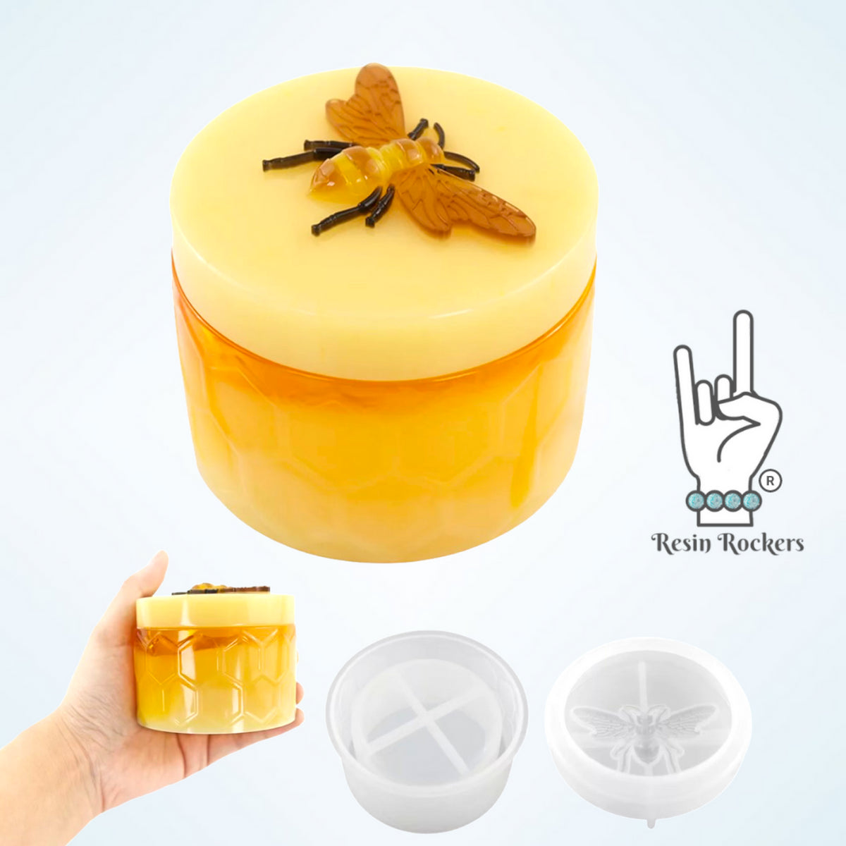 Honey Jar with Bee Lid Silicone Mold with Lid for Epoxy Resin Art