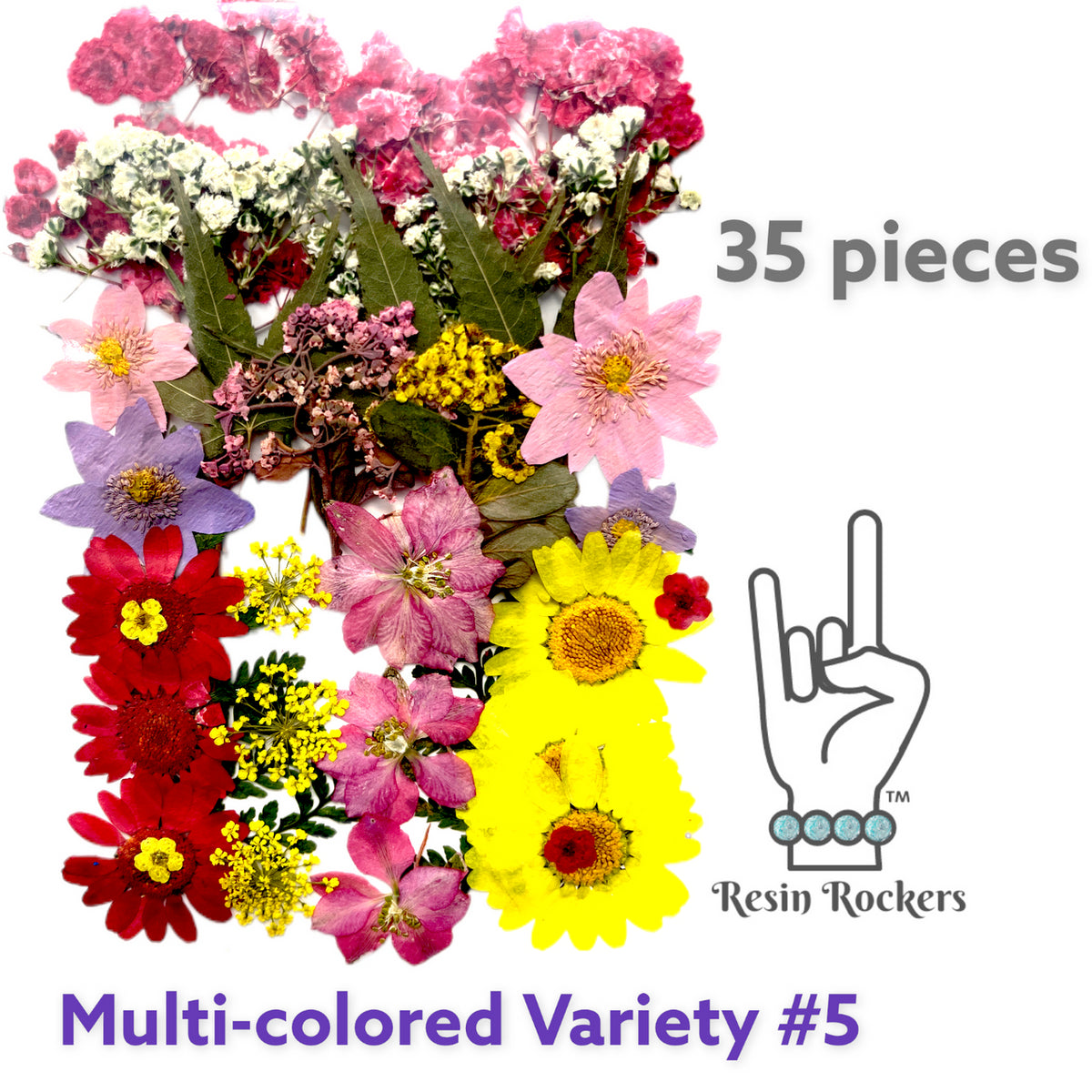 35 Piece Multi-colored Variety #5 Dried Pressed Real Natural Flowers For Epoxy &amp; UV Resin Art