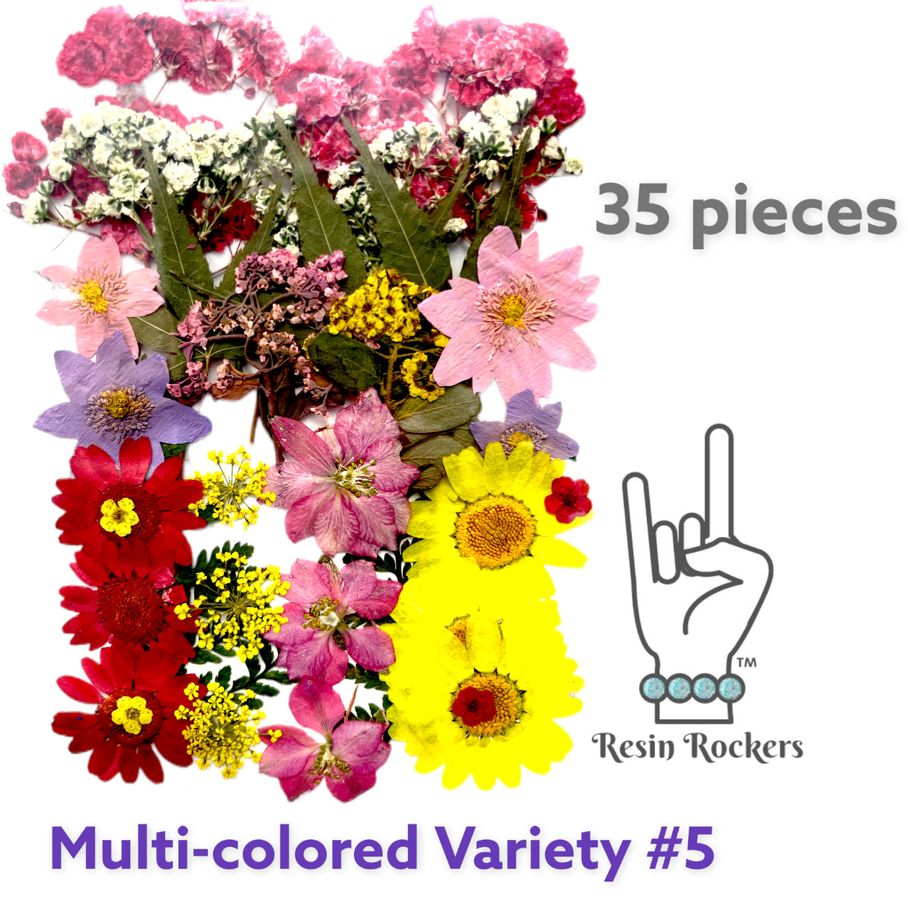 35 Piece Multi-colored Variety #5 Dried Pressed Real Natural Flowers For Epoxy & UV Resin Art