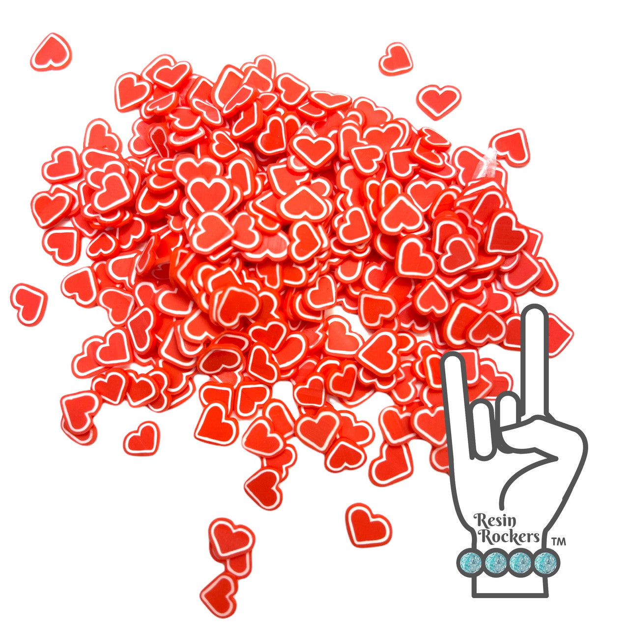 Red with White Outline Heart Polymer Clay Pieces for Epoxy and UV Resin Art