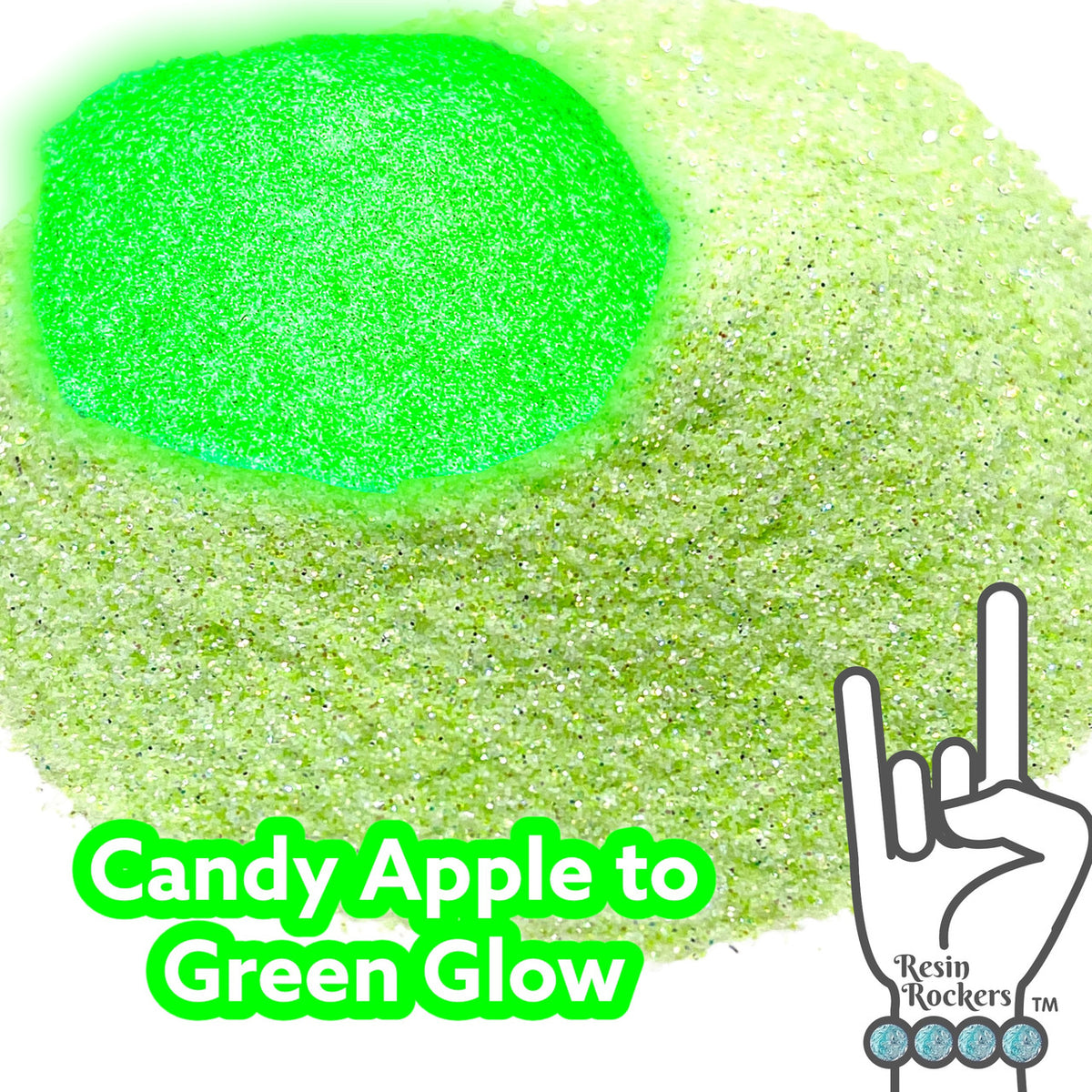 Glamour and Glow Candy Apply to Green Glow in the Dark Pixie for Poxy Color Changing Microfine Glitter