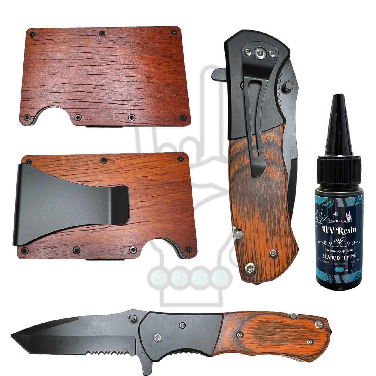 Rosewood Wallet and Knife Bundle With UV Resin