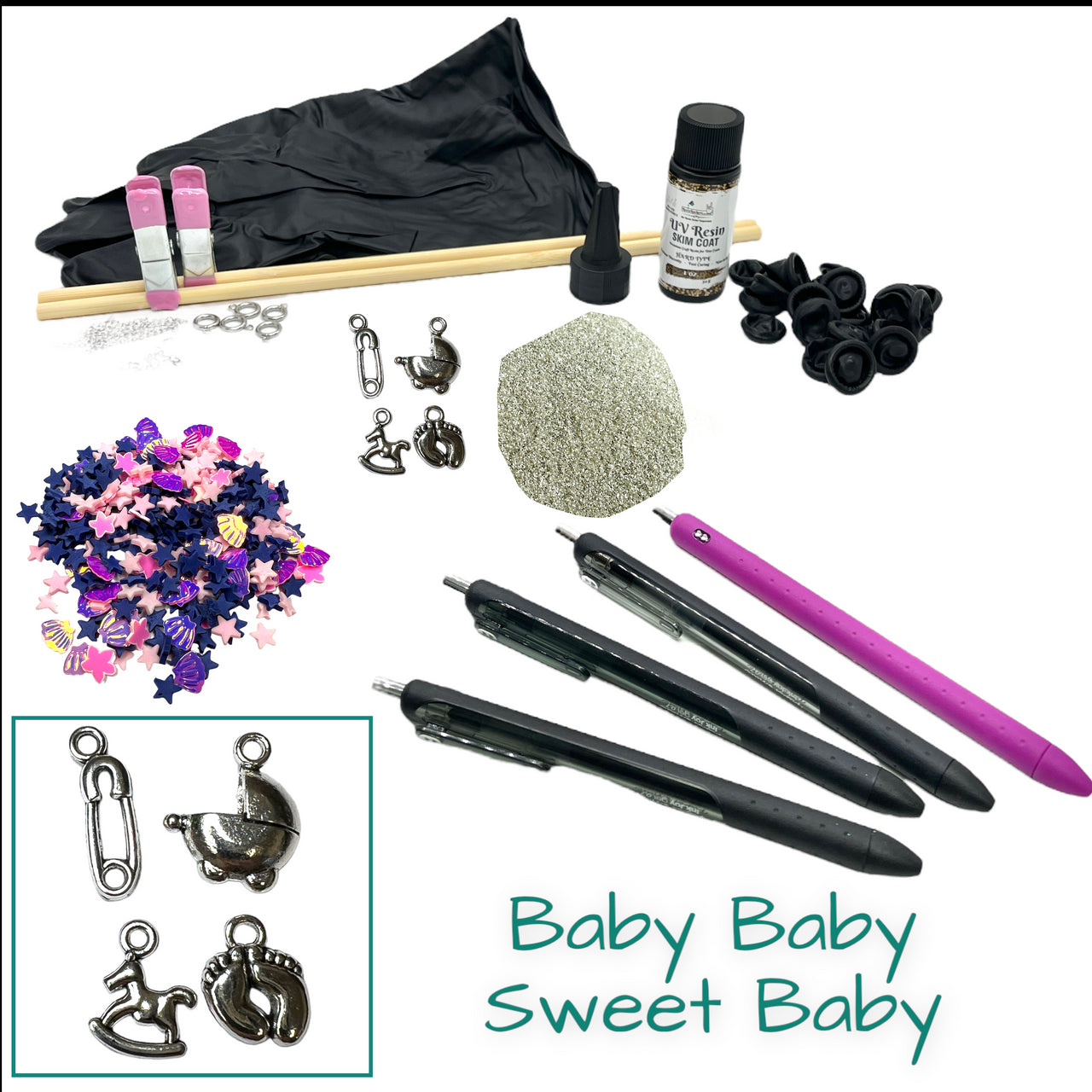 Baby Baby Sweet Baby Glitter Pen Starter Kit with UV Resin Skim Coat & Charms