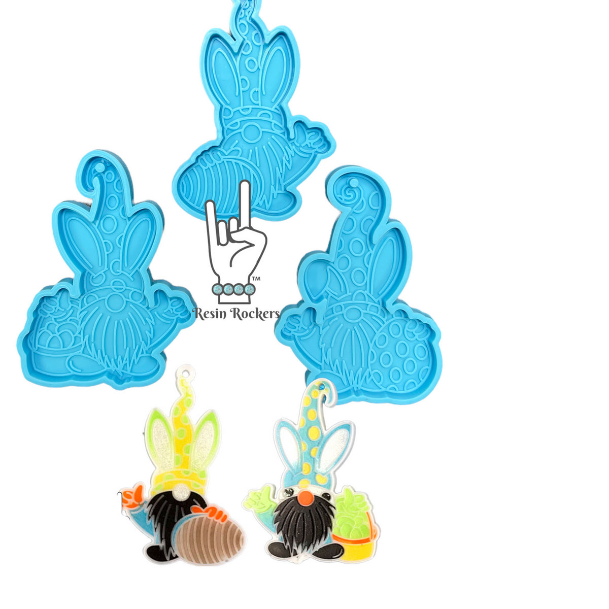 Easter Gnome with Polka Dots Set of 3 Keychain Silicone Molds for Epoxy Resin Art