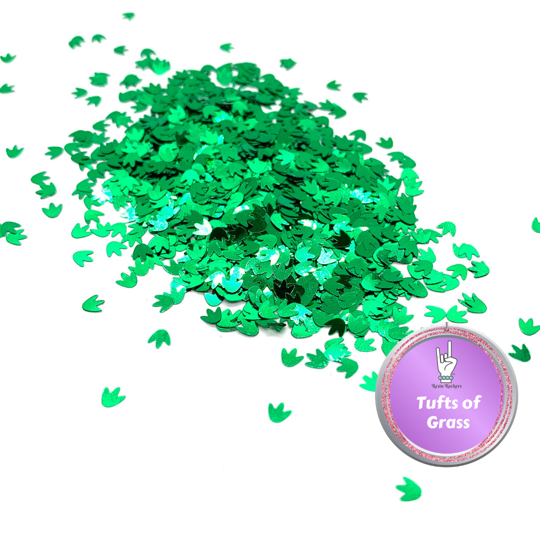 Tufts of Green Grass Holographic Glitter Shapes for Epoxy and UV Resin Art