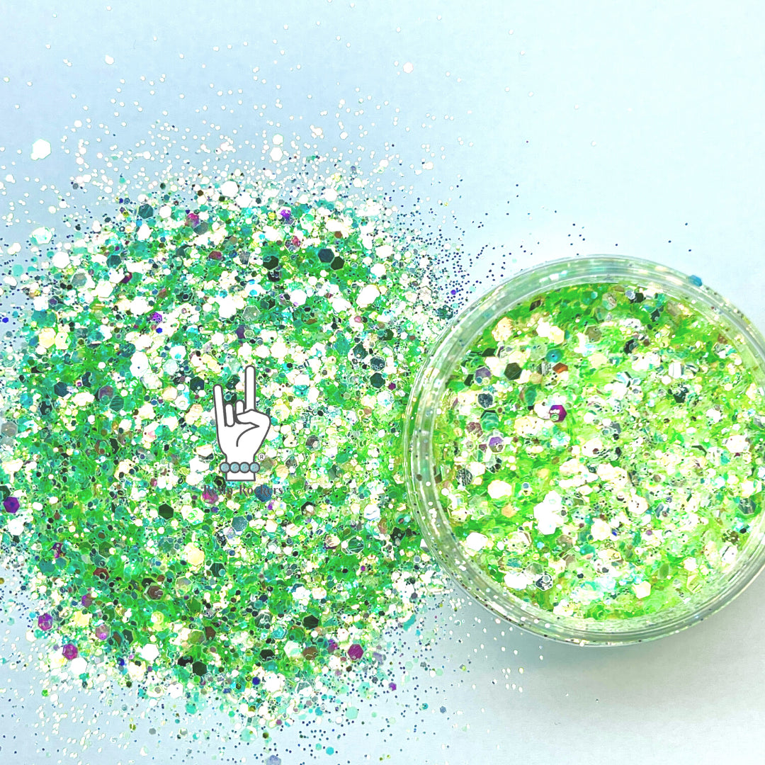 Limelight Green Resin Rockers Exclusive Glam Metal Pixie for Poxy Chunky Glitter Mix