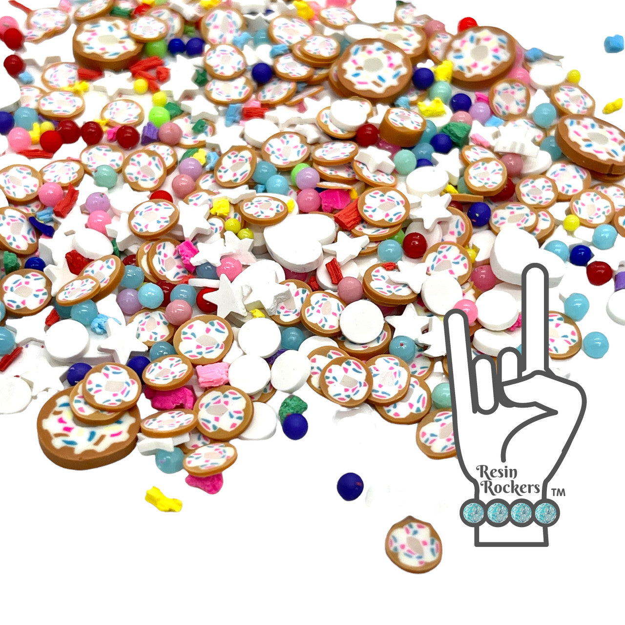 Donuts and Confetti Mega Mix Aqua Jimmy Sprinkles Pearls and Gems Shaker Filler and Polymer Clay Pieces for Epoxy and UV Resin Art Snow Globe and Shaker Filler