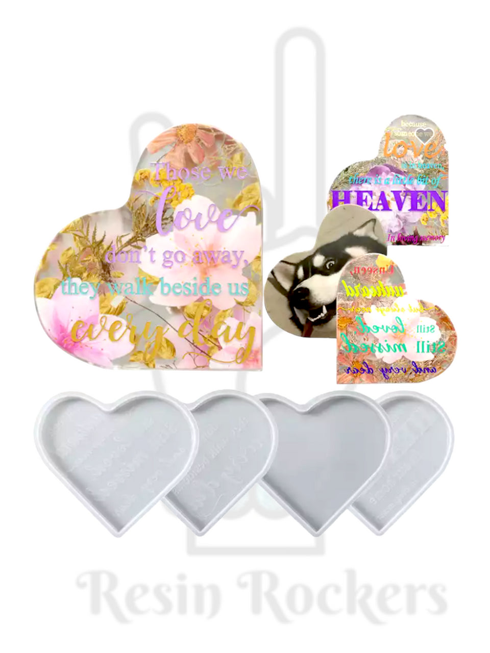 Memorial Remembrance Hearts 4pc Mold Set for Epoxy Resin Art - Resin Rockers