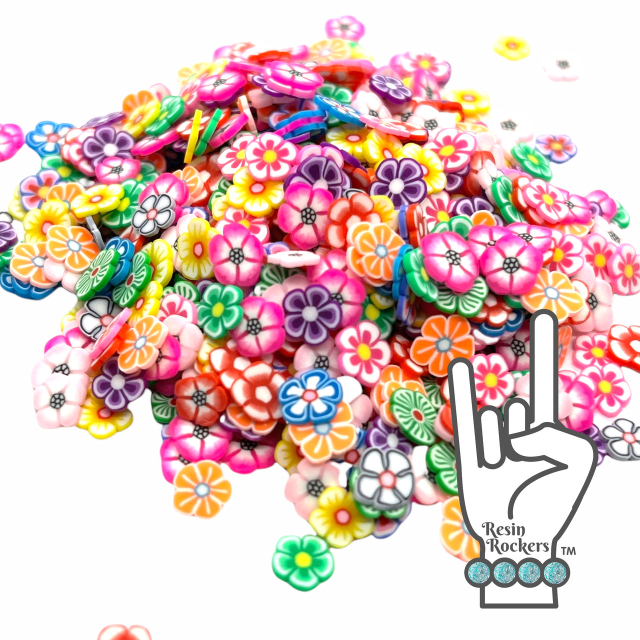 Multi-colored Mix of Tropical Flowers Polymer Clay Pieces for Epoxy and UV Resin Art