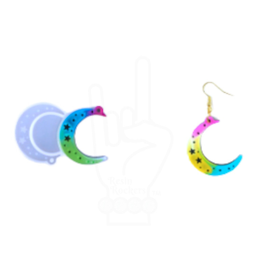 Crescent Moon with Stars Dangle Earring Mold for UV and Epoxy Resin