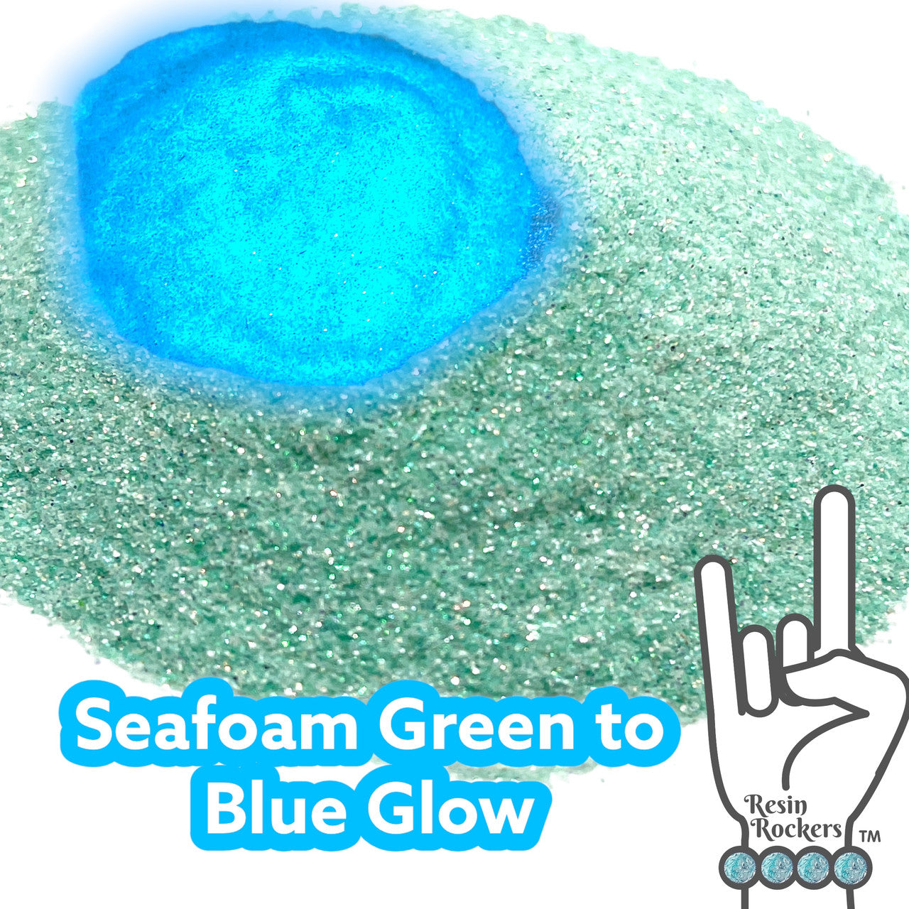 Glamour and Glow Seafoam Green to Blue Glow in the Dark Pixie for Poxy Color Changing Microfine Glitter