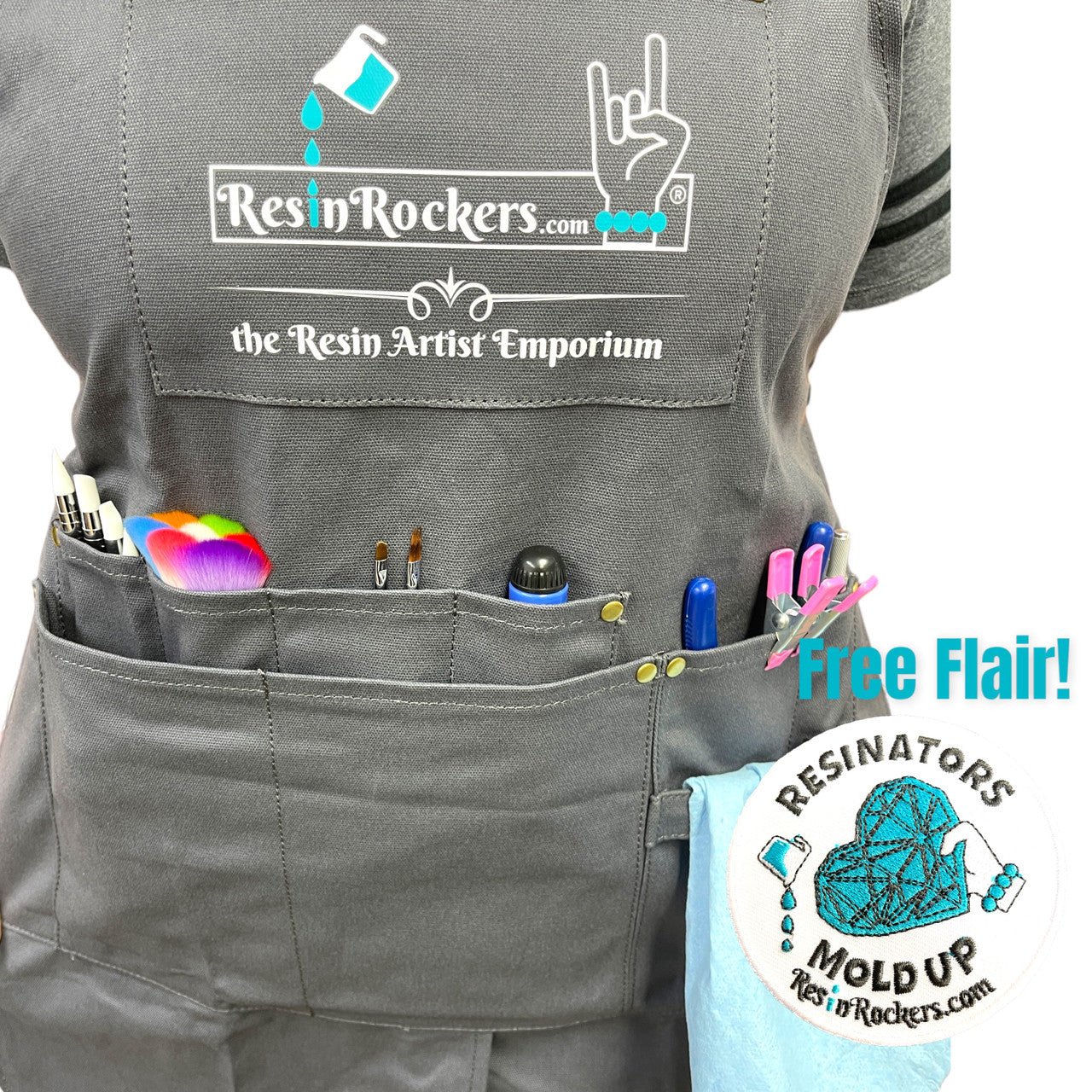 Exclusive Resin Rockers Heavy Duty Canvas Apron with Pockets and FLAIR Designed for Epoxy and UV Resin Art