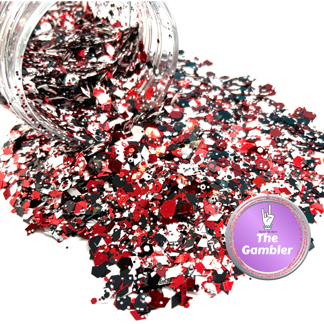 The Gambler Red Black White Pixie for Poxy Chunky Glitter Mix