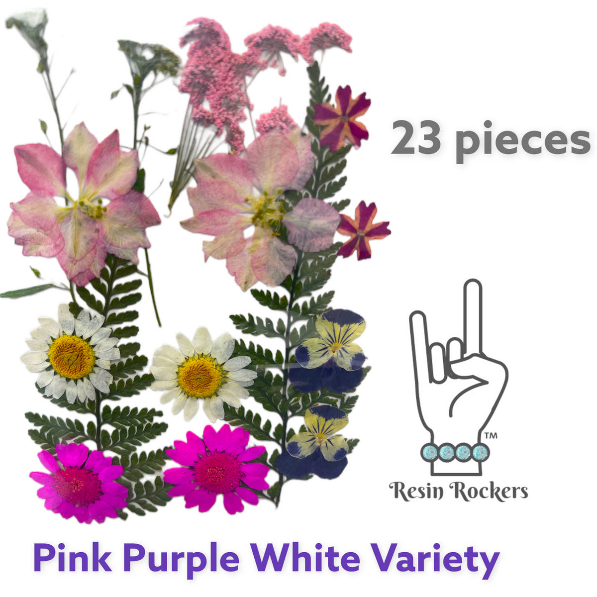 23 Piece Pink Purple White Variety Dried Pressed Real Natural Flowers For Epoxy &amp; UV Resin Art