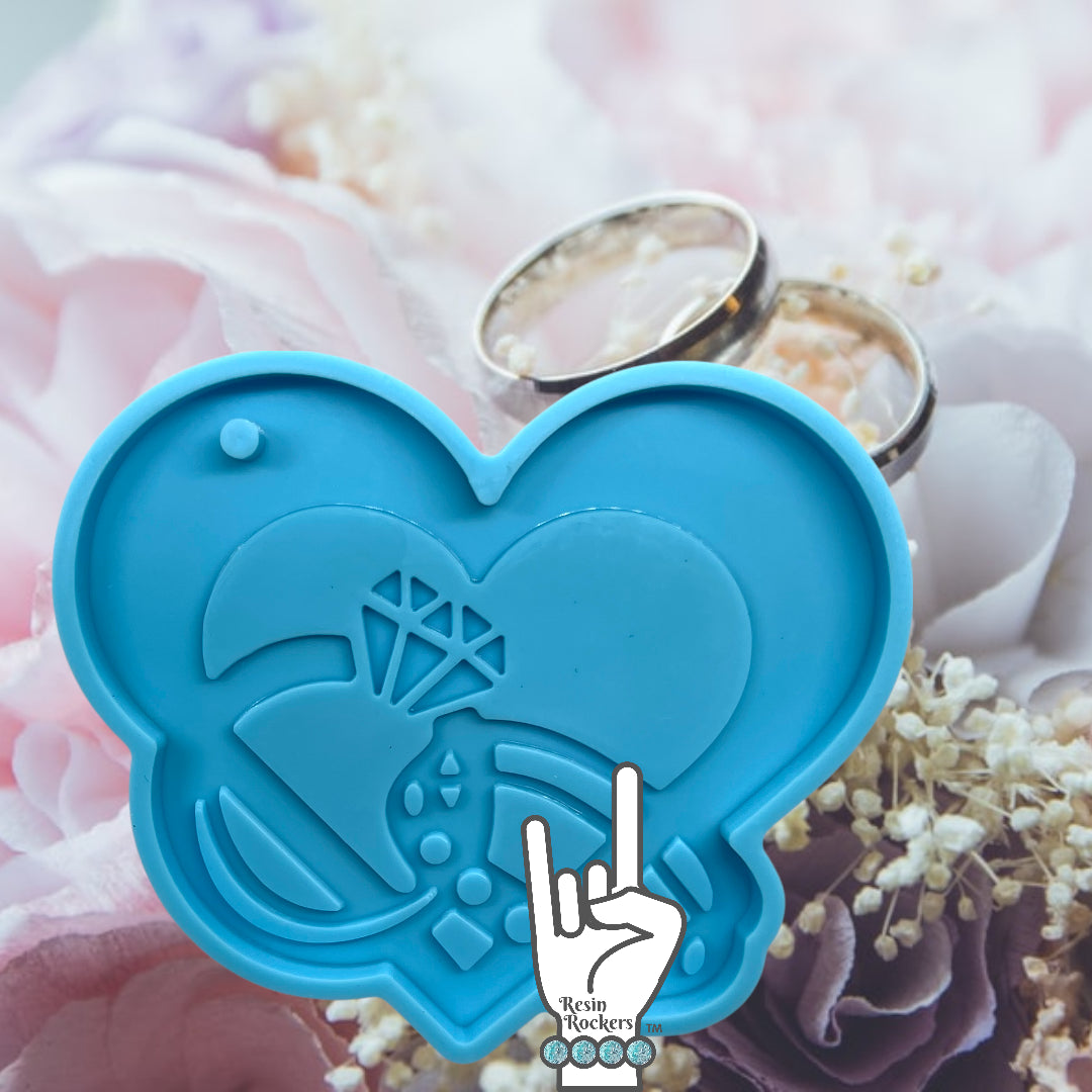 Wedding or Engagement Rings Heart Keychain Silicone Mold for Epoxy Resin Art