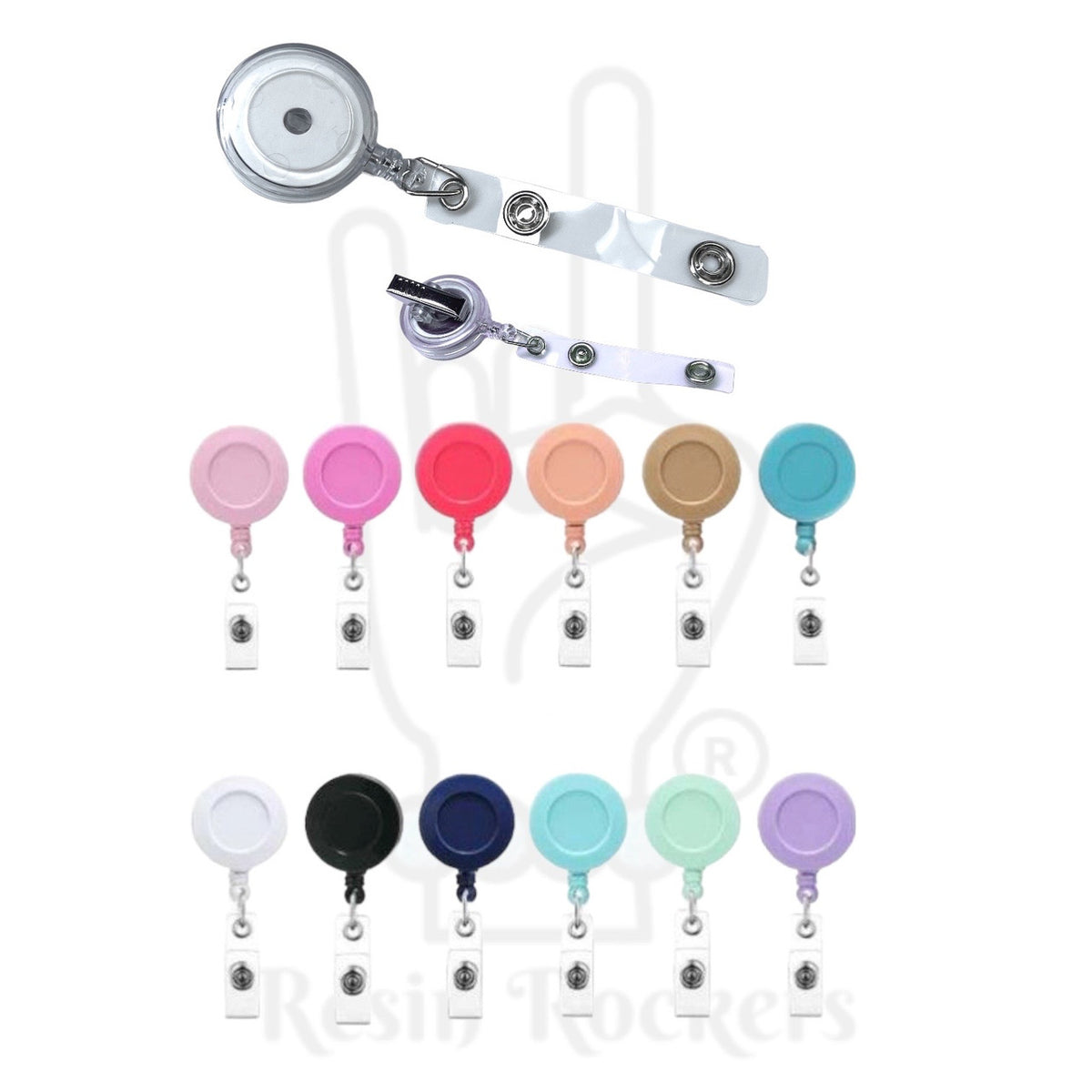 Badge Reel Blank with Alligator Clip and Button Snap in a Variety of Colors &amp; Clear