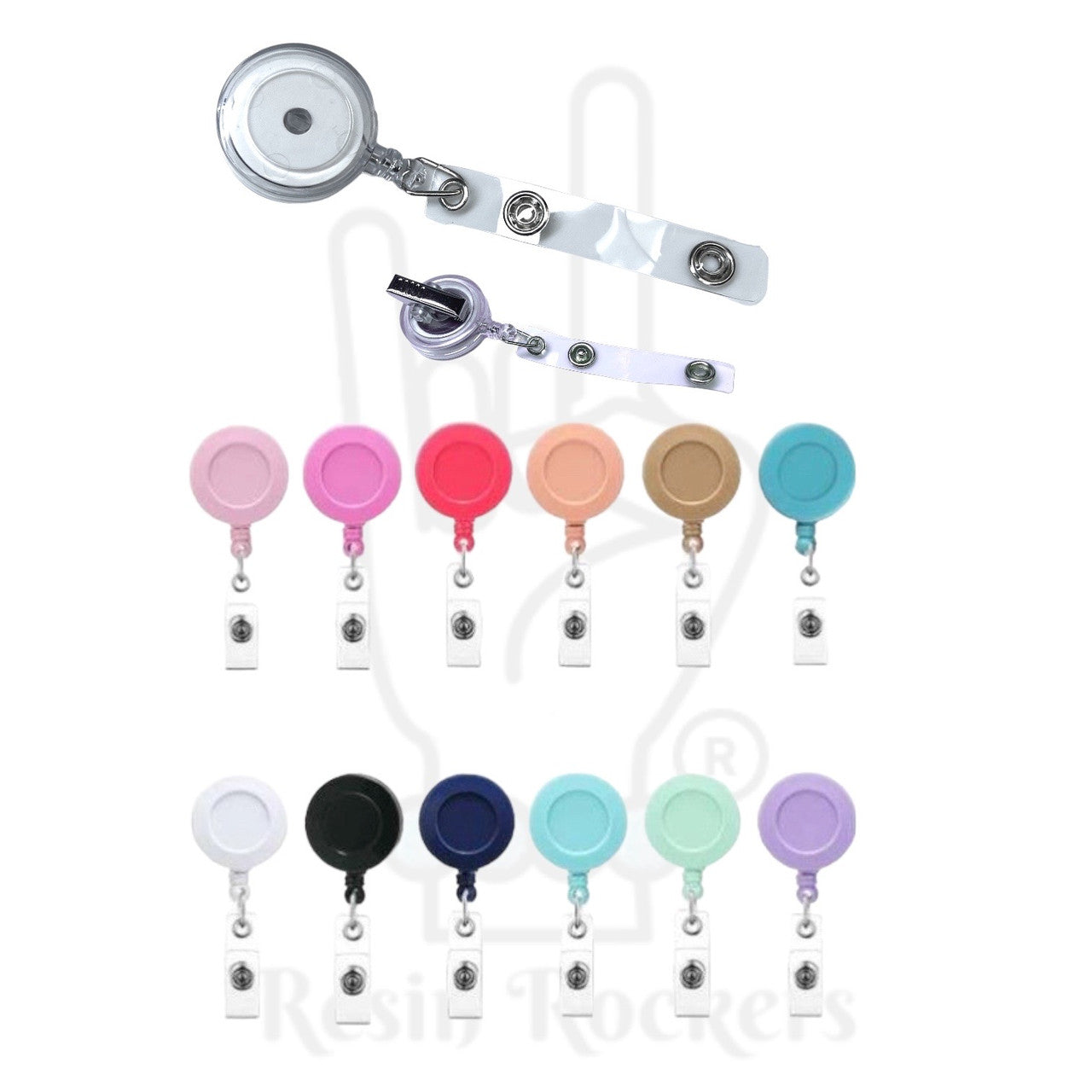 Badge Reel Blank with Alligator Clip and Button Snap in a Variety of Colors & Clear