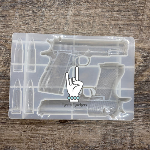 Gun with Bullets Transparent Silicone Mold for Epoxy Resin Art