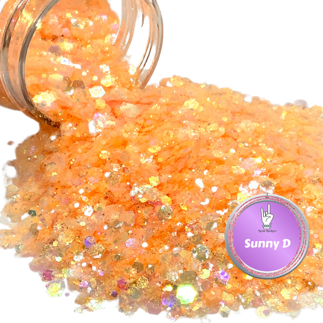 Sunny D Orange Iridescent Poxy Chunky Glitter Mix - Resin Rockers