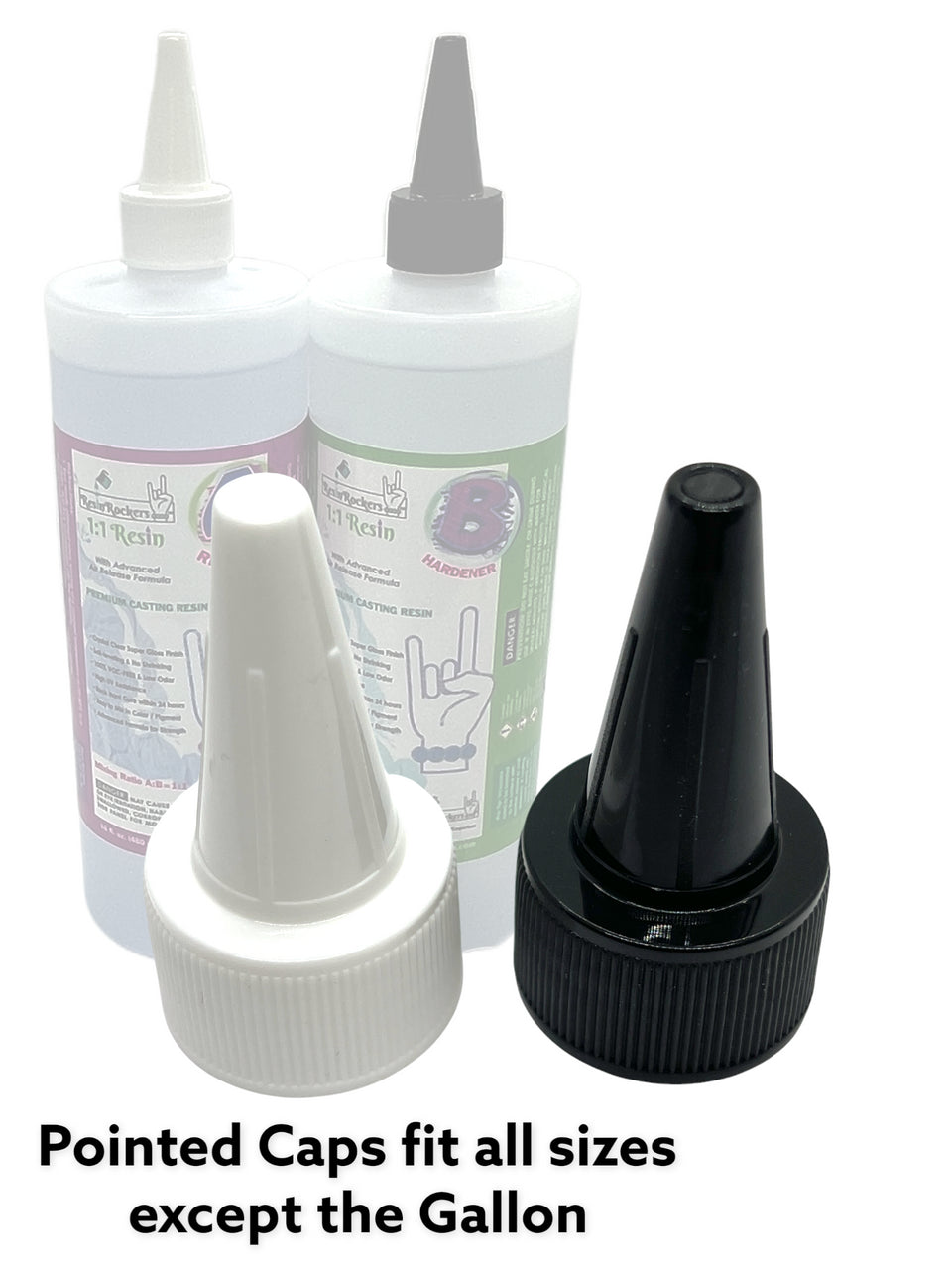Easy Pour Pointed Caps Set for Resin Rockers Epoxy Resin Bottles A & B