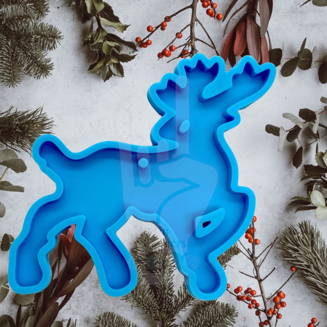 Christmas Winter Holiday Reindeer Ornament or Keychain Silicone Mold for Epoxy Resin Art