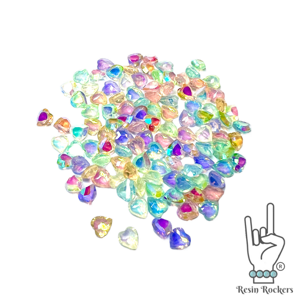 Multicolored Holographic 3D Heart Crystal Embellishments