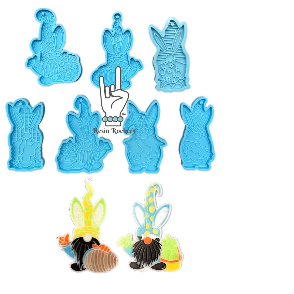 Easter Gnome Set of 7 Keychain Silicone Molds for Epoxy Resin Art