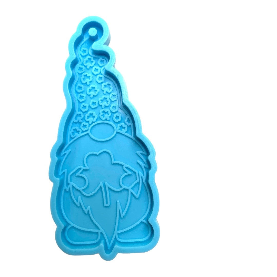 St. Patrick&#39;s Day Gnome with Clover Hat Keychain Silicone Mold for Epoxy Resin Art