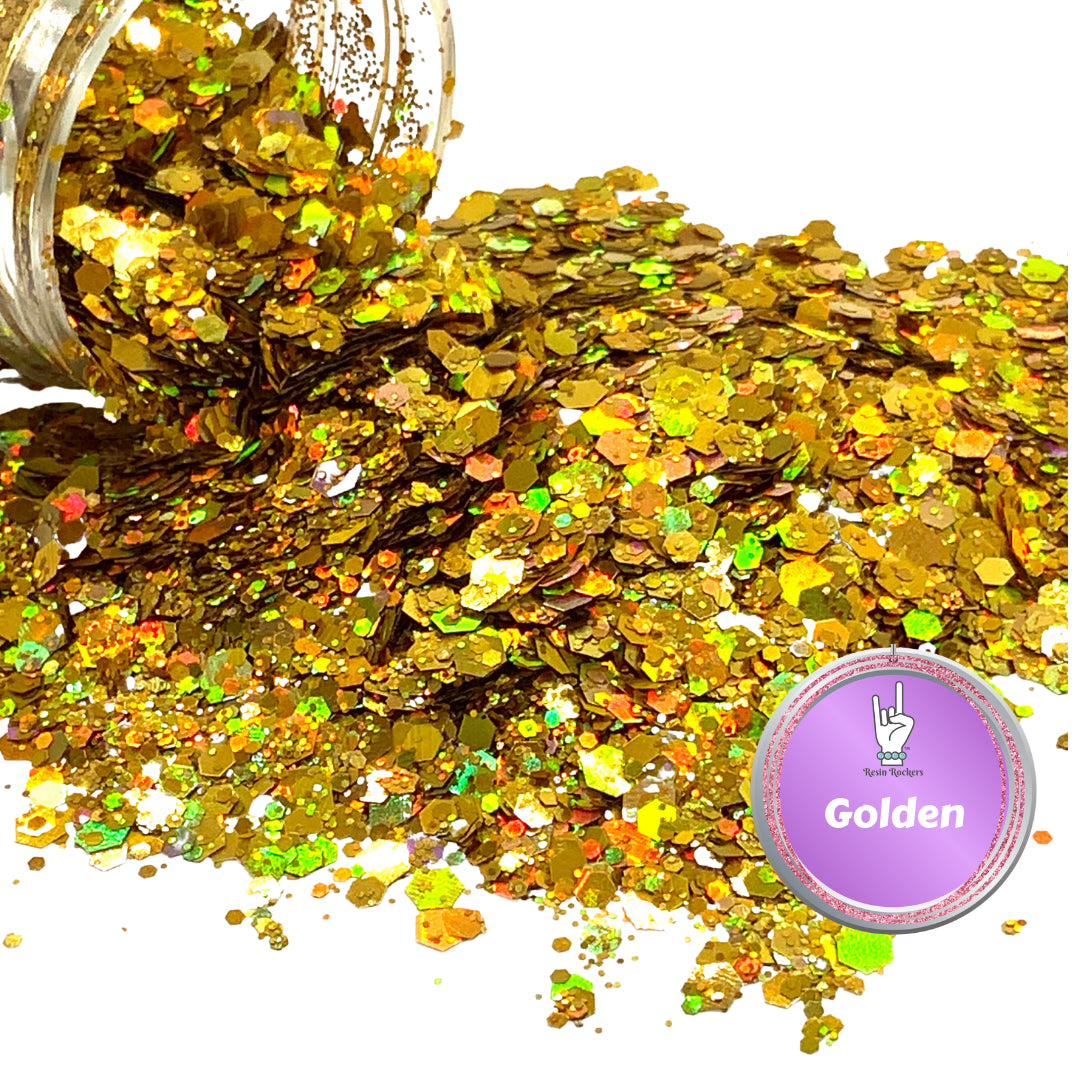 Golden Gold Holographic Pixie for Poxy Chunky Glitter Mix
