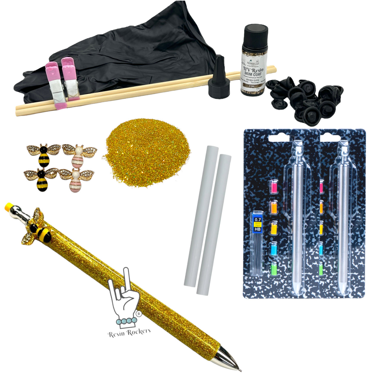 Save the Bees Glitter Mechanical Pencil Starter Kit with UV Resin Skim Coat & Charms