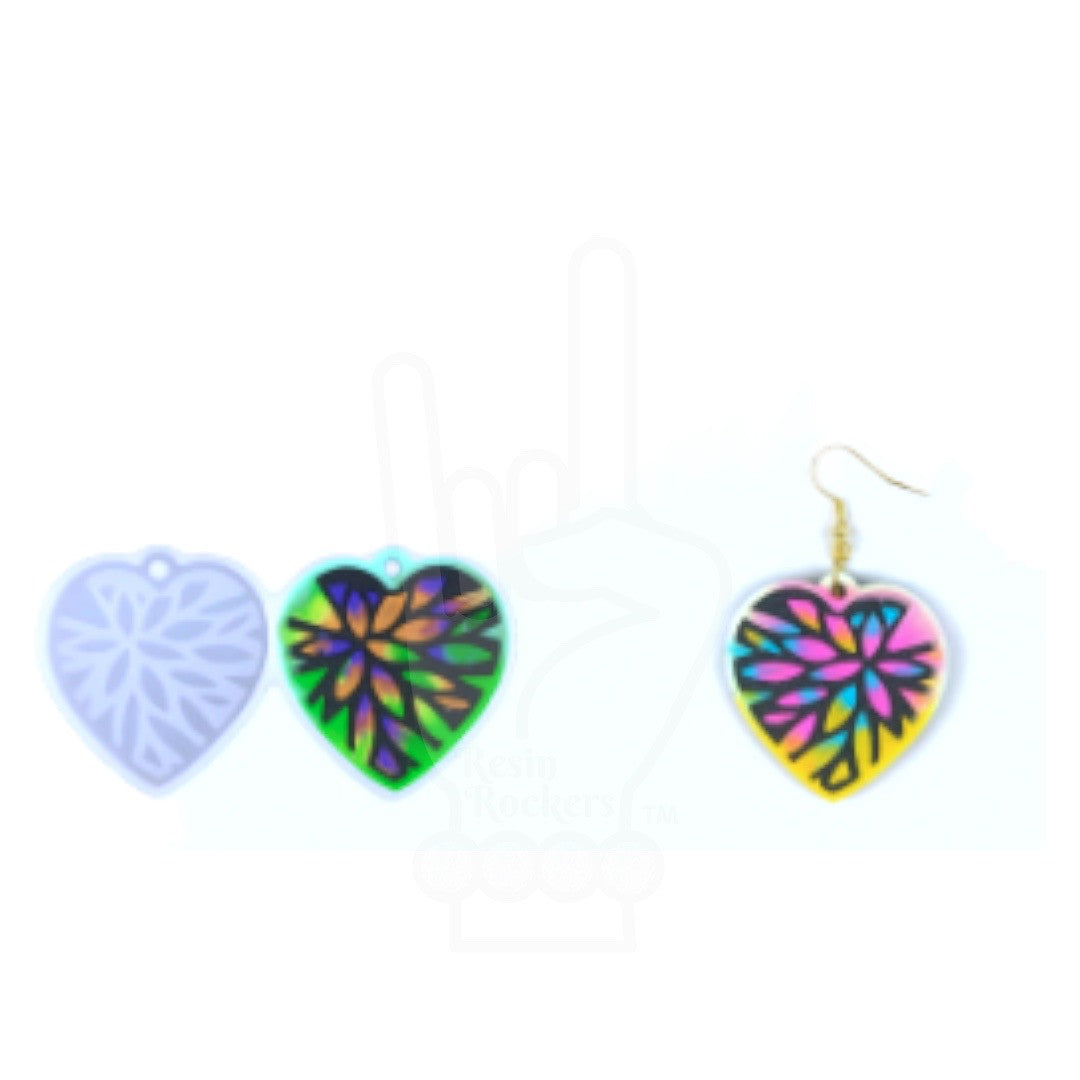 Floral Design Heart Dangle Earring Mold for UV and Epoxy Resin