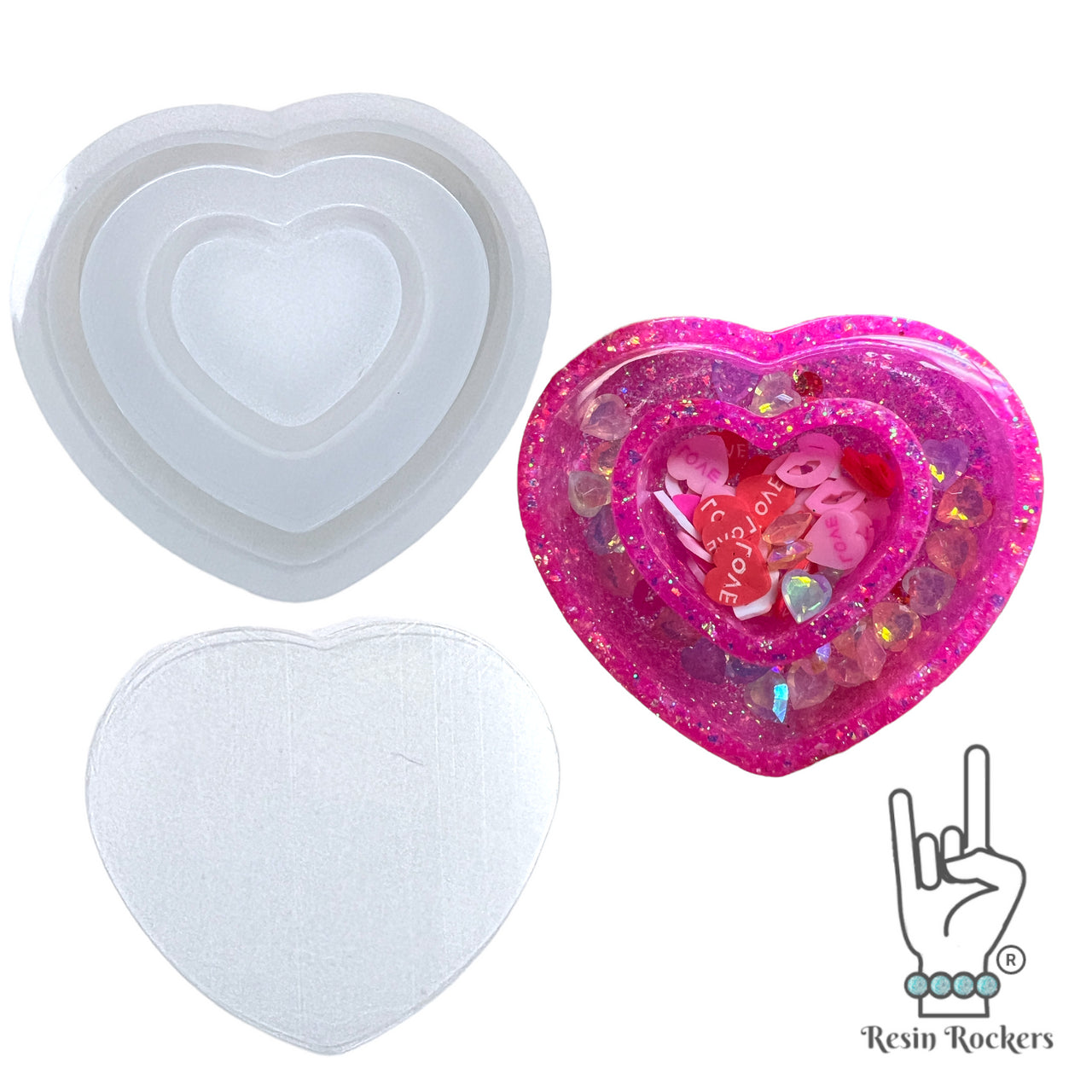UV Safe Double Heart Shaker Silicone Mold with Fitted Shaker Film for UV and Epoxy Resin Art